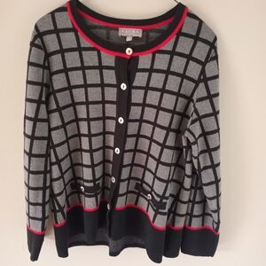 Laura Petites Black and and Grey Buttoned Women's Top, Size Large